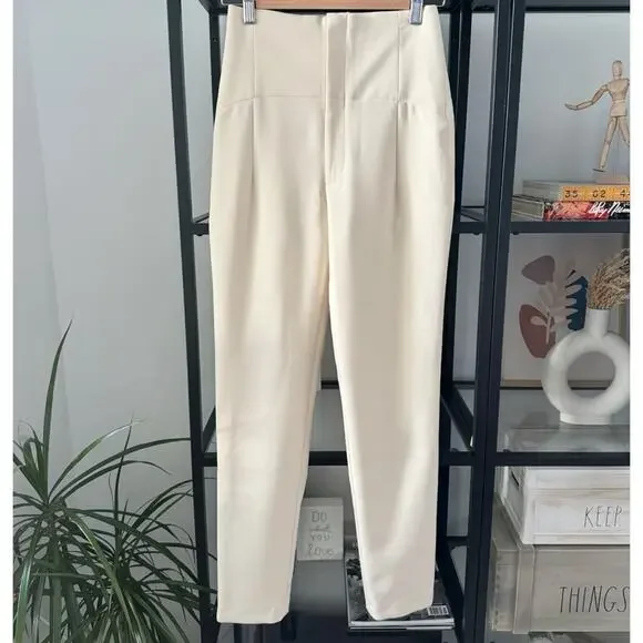 Zara Beige Cigarette Leg High Rise Trouser Pants Women’s Size XS Bloggers Fave - Picture 2 of 13